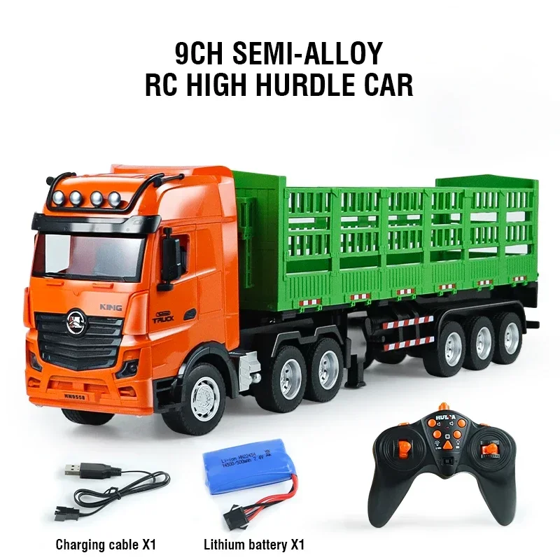 1:18 RC Transporter High Hurdle Truck 9CH Semi Trailer With Sound Light  Remote Control Rotation Engineering Vehicle Kids Toys