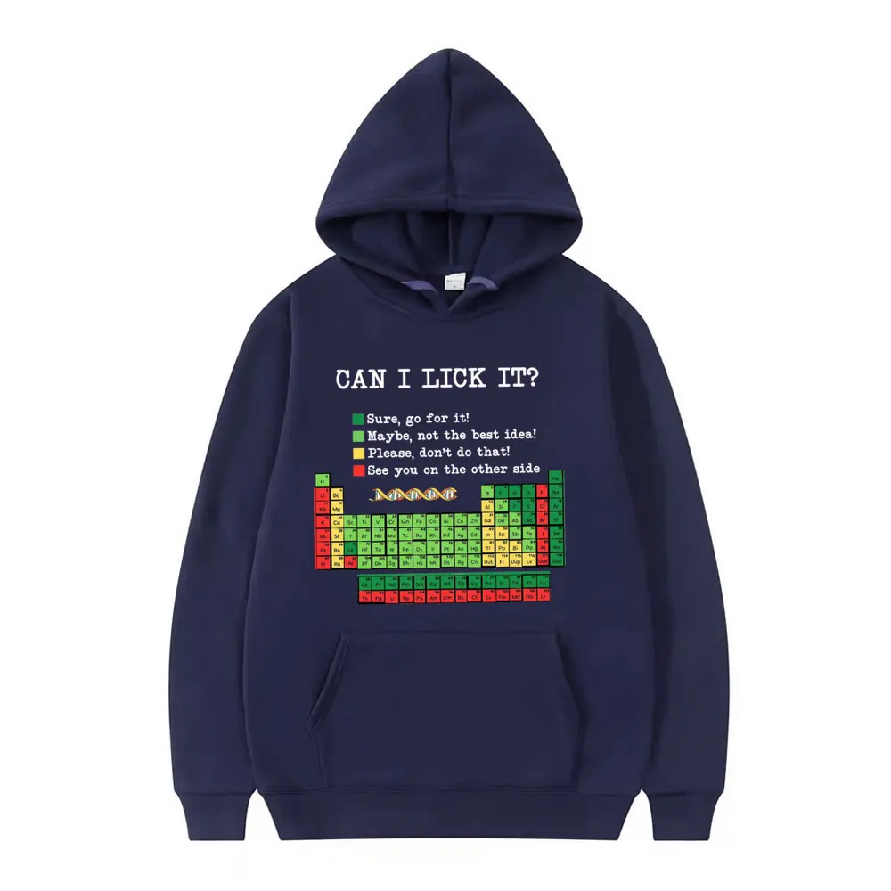 Grappige periodiek systeem "Kan ik het lik? Chemie Print Hoodie Mannen Vrouwen Casual Hoodies Lange Mouwen Hip Hop Vintage Sweatshirts Top
