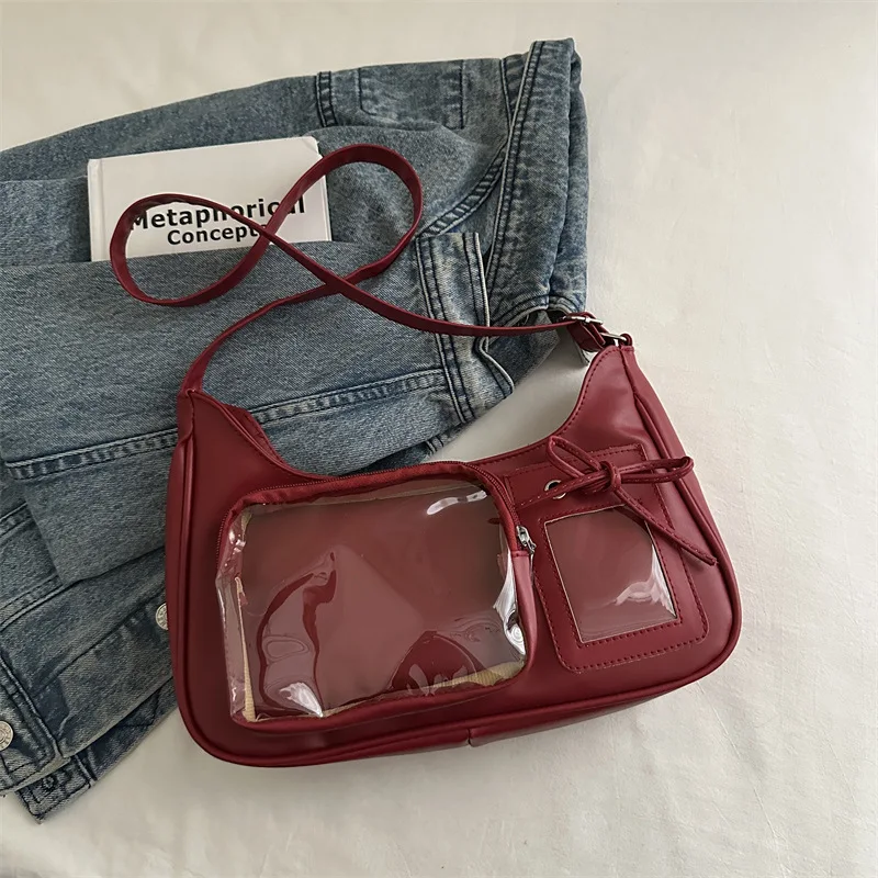Y2k Harajuku حقيبة كتف المرأة الكورية شفافة حقيبة مدرسية حقيبة كروسبودي الإناث اليابانية مصمم حقيبة يد محفظة