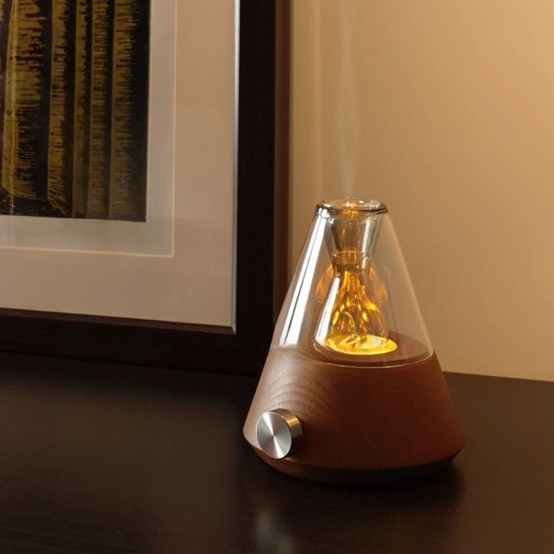 Solid wood glass cold fragrance instrument wireless diffuser art essential oil aromatherapy machine lamp two fluid atomization