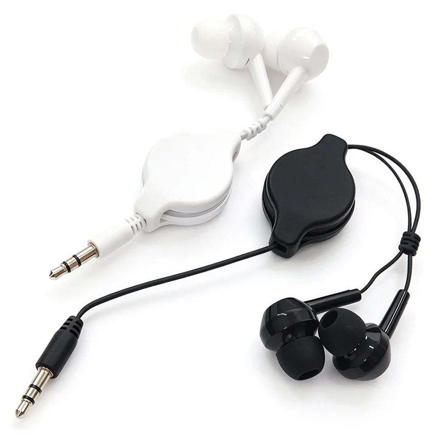 3.5mm Retractable In-ear Earphone Stretchable Cable Wired Earbuds For MP3 MP4 Android Phones Black/White