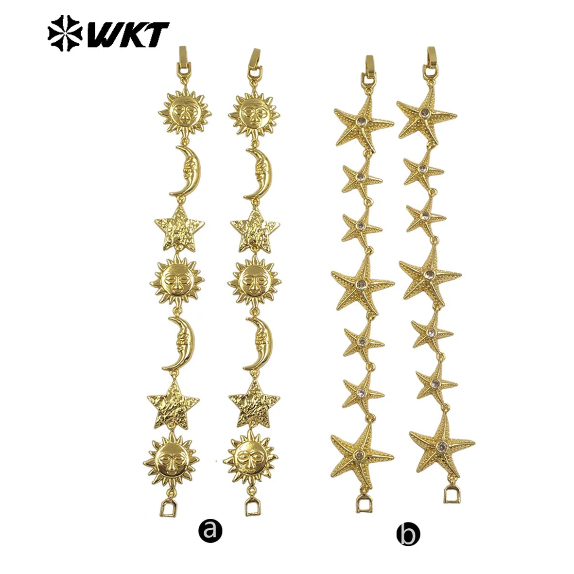 WT-JF373 Exquisite Gold Plated Metal Yellow Brass Moon Sun Star Charms Connected Bracelets For Friends Trendy Jewelry Gift
