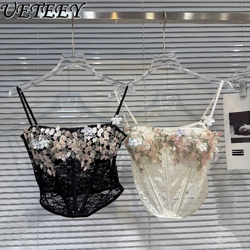 

Осенний новый сексуальный светский стиль во французском стиле, красочный внутренний жилет с цветочным принтом, вышитый кружевной камзол с рыбьей косточкой, короткие укороченные топы