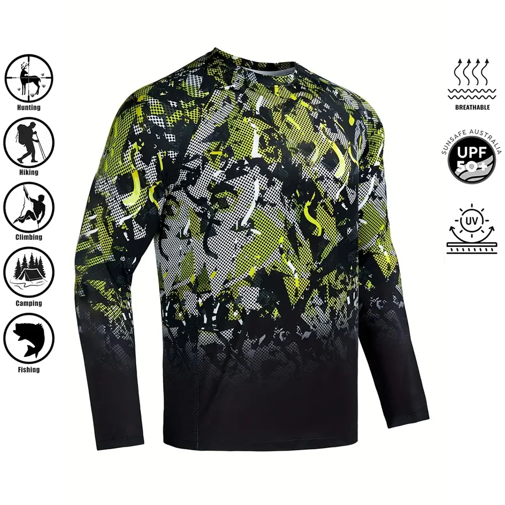 Men's Fishing Shirts 3D Pinting Summer Fishing Apparel Breathable T-Shirt Long Sleeve Outdoor Sports Crewneck Fishing Shirts