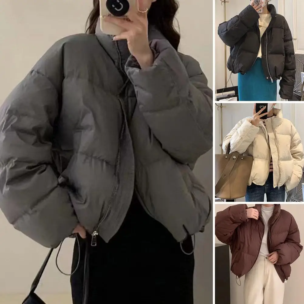 Fall Winter Women Jacket Thick Padded Stand Collar Cotton Jacket Neck Protection Warm Windproof Loose Cardiga Lady Down Coat