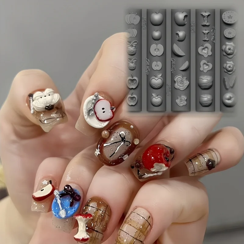 

1 Pc Fruit Silicone Nail Mold Cute Cartoon Apple Strawberry Orange Lemon Steamed Bun 3D Nail Decoration Transparent Nail Mold