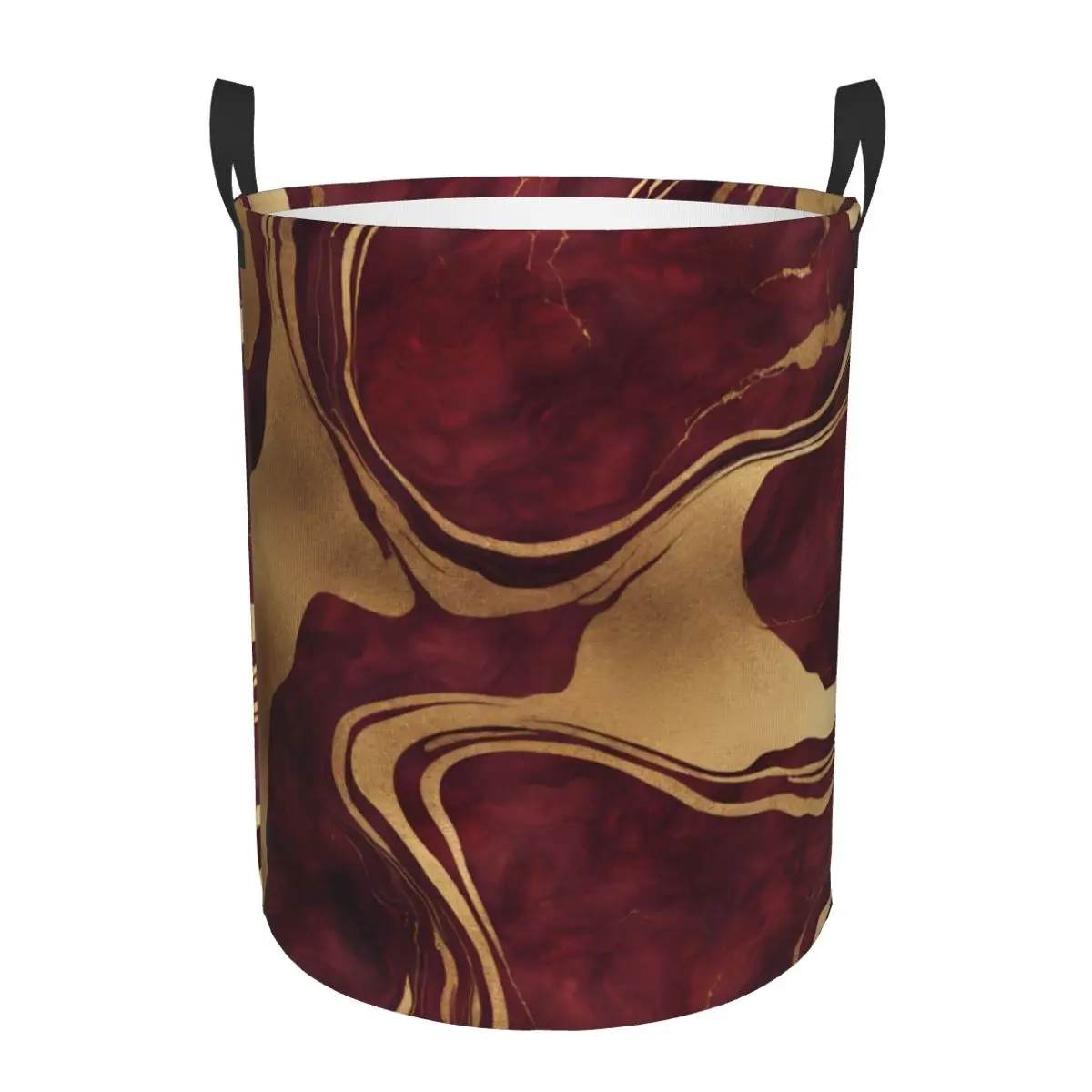 Custom Preppy Chic Modern Minimalist Gold Burgundy Marble Laundry Hamper Clothes Storage Basket Toy Bin Organizer for Nursery