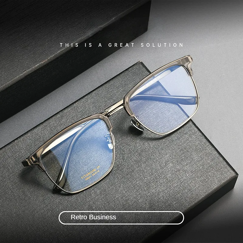 

Retro Eyebrow Prescription For Myopia Optics Frame Glasses Men Ultra Light Titanium High End Business Eye Frame H26021Y