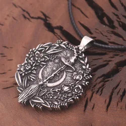 Moon Goddess Witch Wizard Hat Witch Broom Pendant Necklace Gothic Charm Jewelry Halloween Gift