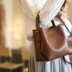 Cowhide Genuine Leather Bucket Bag trend 2024 Commuter Special-Interest  High-Grade Shoulder Messenger Handbag Women's Bags