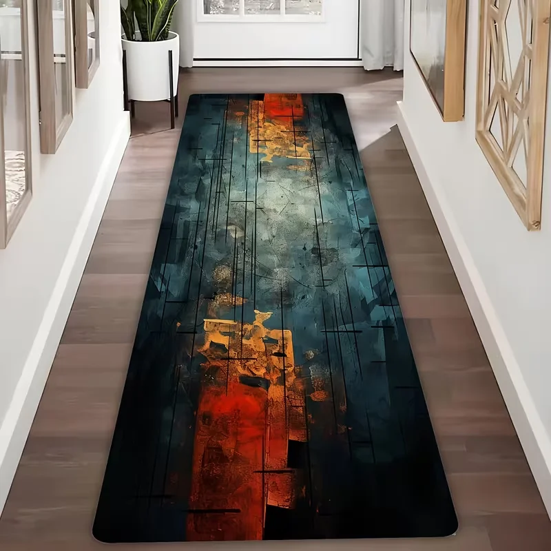 Retro Multicolor Concentric Rectangle Runner Rug Anti Slip Floor Mat Boho Geometric Decor Hallway Bedroom Living Room Carpet