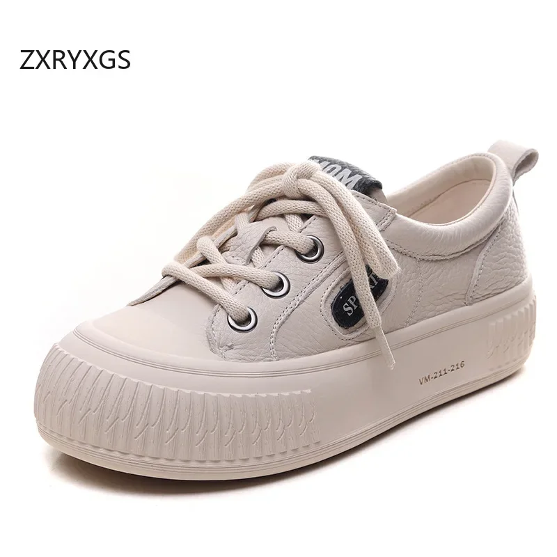 

ZXRYXGS Superior Full Genuine Leather Shoes Platform Sneakers Increase Shoes 2024 Autumn Round Toe Women Shoes Casual Sneakers