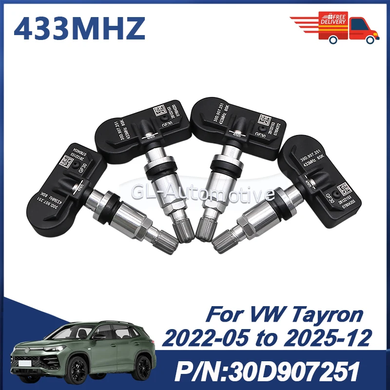 

TPMS Sensor Tire Pressure Monitoring Sensor For Volkswagen Tayron X 2022-2025 433MHZ 4PCS 30D907251