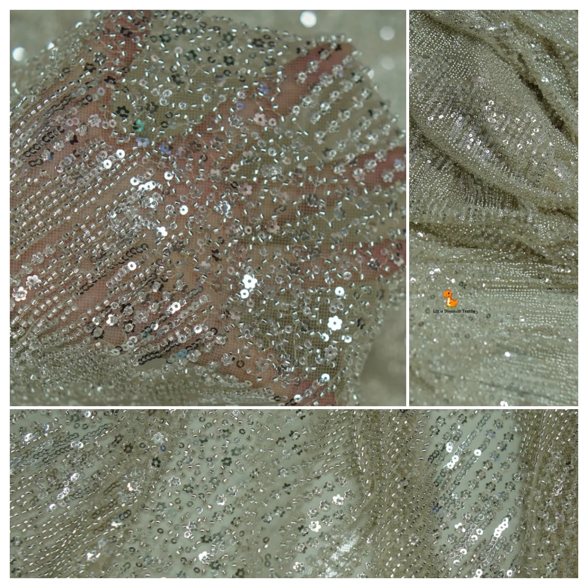 

Elegant Silver Sequin Mesh Fabric for High-End Dresses Bridal Wear Stage Costumes and Designer Handmade Couture Creations