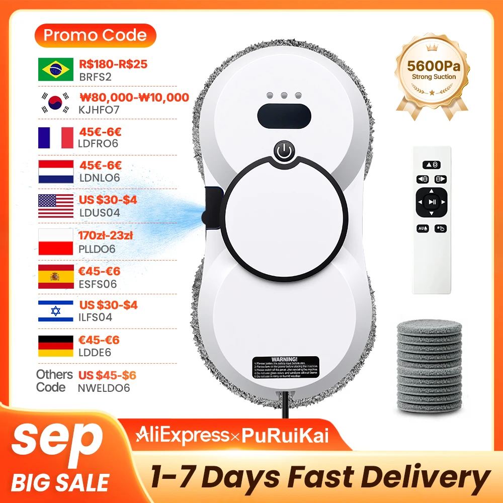 PuRuiKai robot electric automatic window cleaning Robotic vacuum cleaner, with  remote control, automatic spray