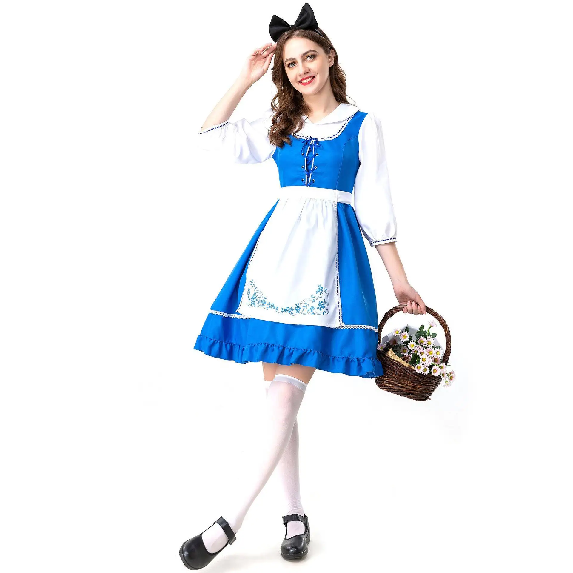 Blauer Aufdruck Alice im Wunderland Erwachsene Immobilienmädchen Dr. Fly Passendes Outfit Kindertag Halloween Kostüm Damen Faion