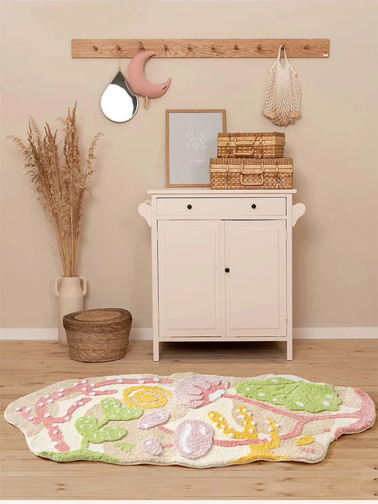 Modern Countryside Floral Bedroom Carpet Bedside Child Girl Room Area Rug Soft Plush Thick Area Rug for Living Room Simple Fresh
