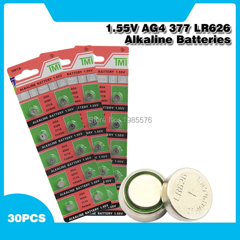 30pcs/card AG4 For Watch Toys Remote SR626 177 Cell Coin Alkaline Battery 1.55V 626A 377A CX66W LR626 377 Button Batteries