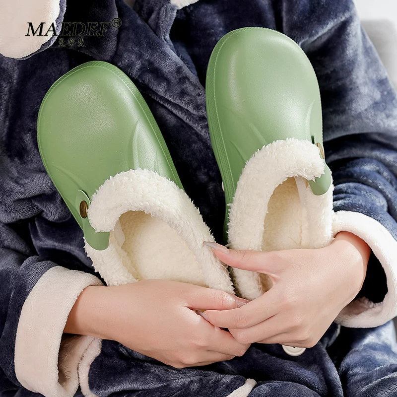 MAEDEF Winter Colgs Slippers Men and Women Waterproof Garden Shoes Home Fur Clogs Soft Plush Slipper Bedroom Shoe Indoor Outdoor