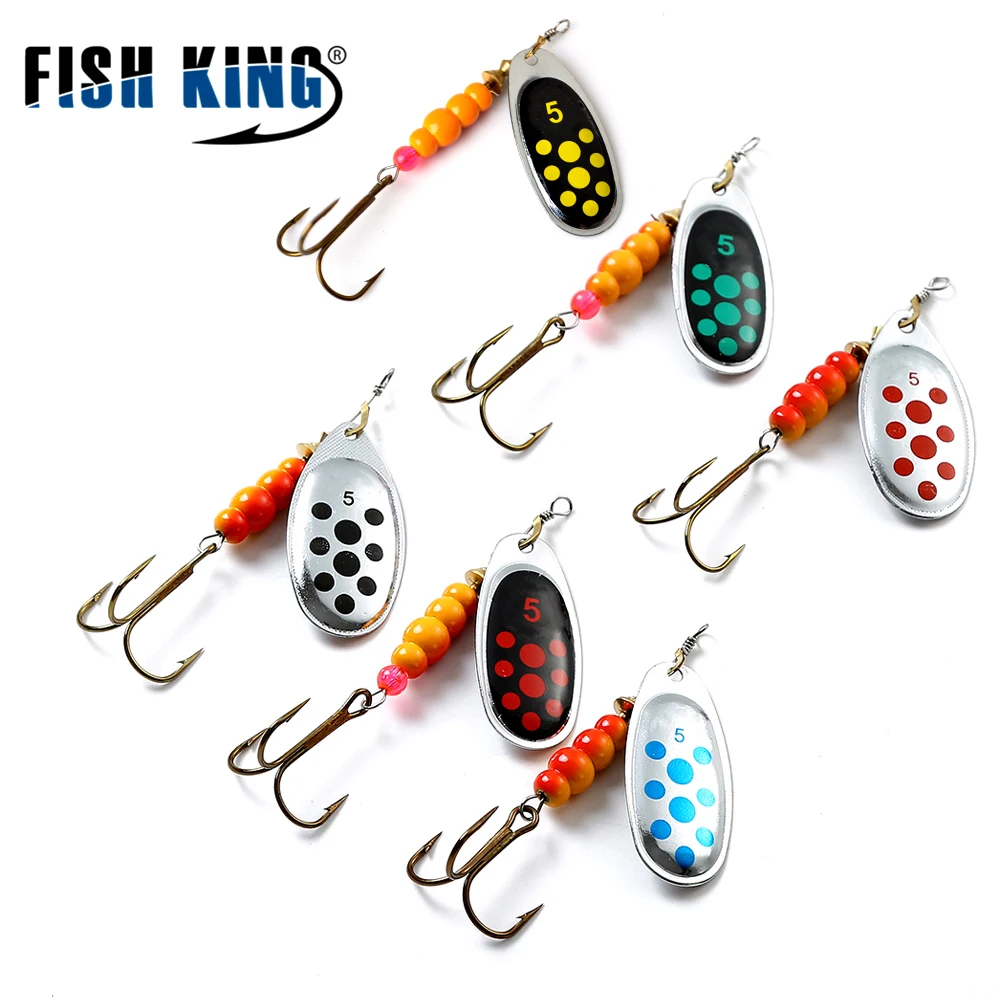 FISH KING Metall-Angelköder, Spinner-Köder, 3,9 g, 4,6 g, 7,4 g, 10,8 g, 15 g, rotierender Spinnerbait, Löffelköder mit Drillingshaken, Hecht