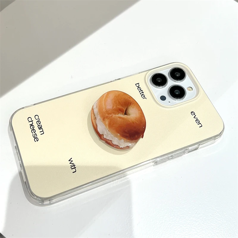 Simpatico supporto per telefono Bagel Griptok di simulazione, anello universale per telefono, impugnatura per alimenti Tok per iPhone, staffa pieghevole Samsung