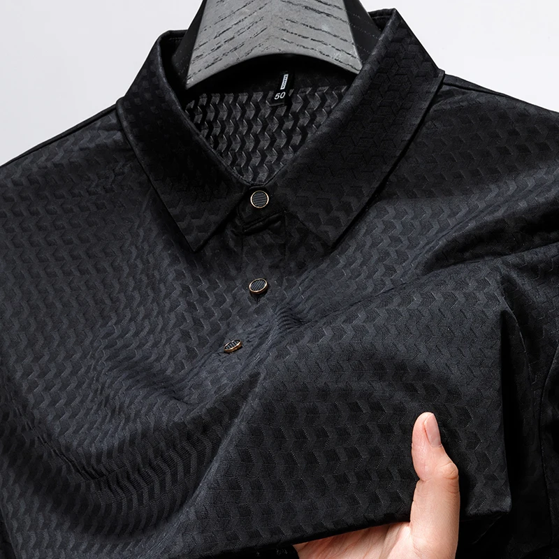 Camiseta de Manga Corta de Seda de Hielo Sin Costuras de Alta Gama para Hombre, Cuello Polo, Color Sólido, Sedosa, Sin Arrugas, Camiseta Polo de Verano