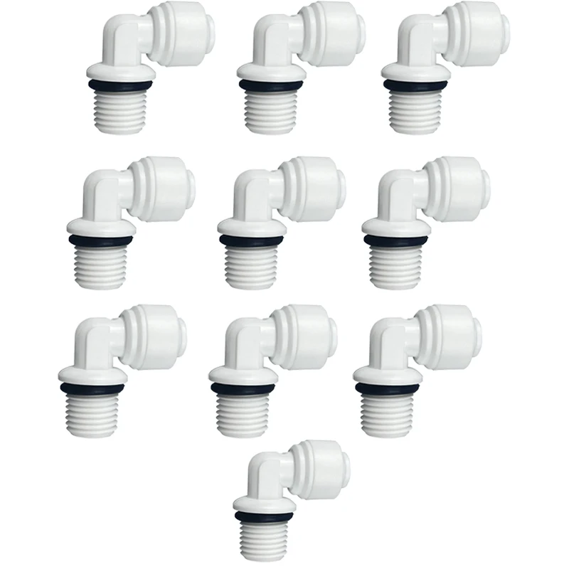 

RO Water System Quick Fitting Connectors Elbow L Shape For 1/4 Tube O.D X 1/4'' 3/8'' Thread Pack Of 10 Pcs