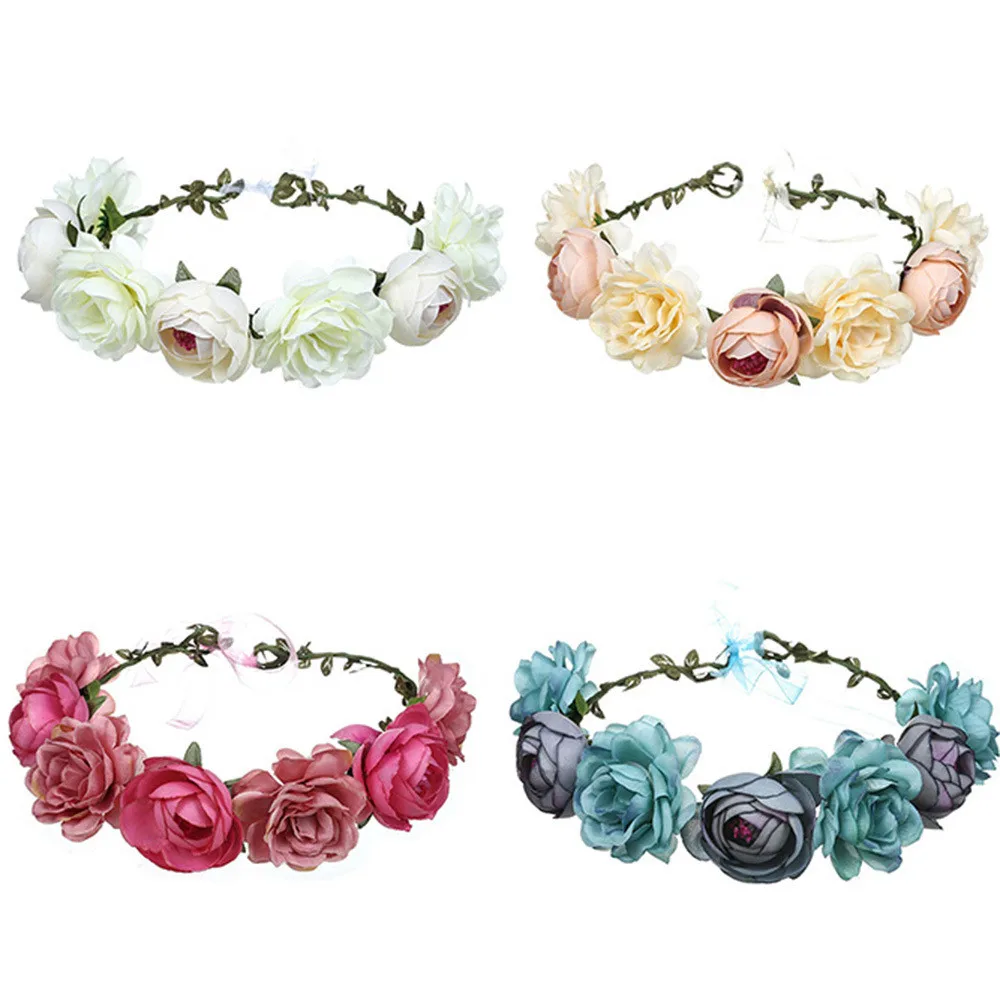 Women Wedding Floral Headband Bohemia Flower Crown Party Bride Garland Princess Wreath Girls Headdress Fashion Hair Accessories