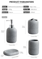5Pcs Bathroom Accessories set Lotion Dispenser Toothbrush Holder Tray Tumbler Cup Soap Dish Beige and Grey 18