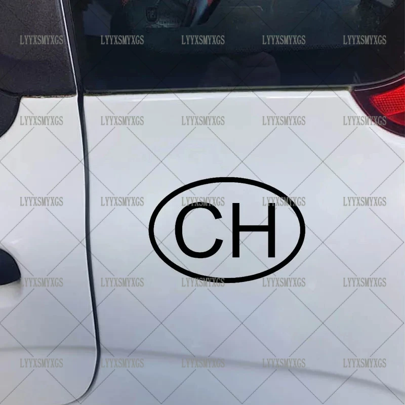 Self-Adhesive Custom CH Swiss Country Code Oval Car Stickers Waterproof Sunscreen Vinyl Decal PVC wholesale Car Accessories