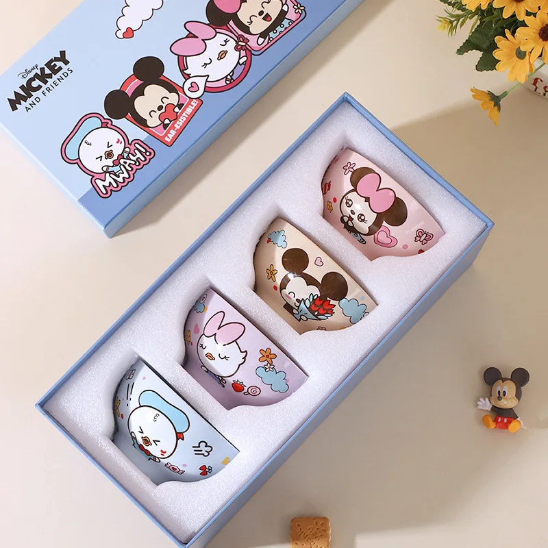 

Disney Mickey, Minnie, Donald Duck, Daisy Leisure Series Four Bowl Ceramic Tableware Set Cartoon Cute Value Gift Box Souvenir