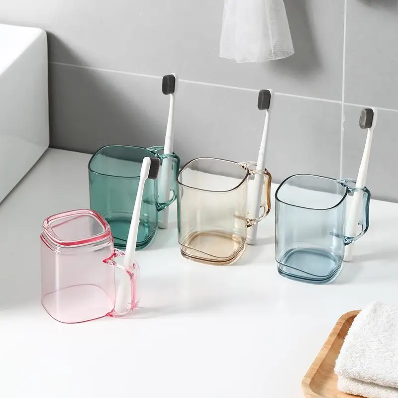 

ay Transparent Plastic Toothbru Cup with Handle Simple Luxury Japanese Sle Couple Waing Cup Home Use Water Cup