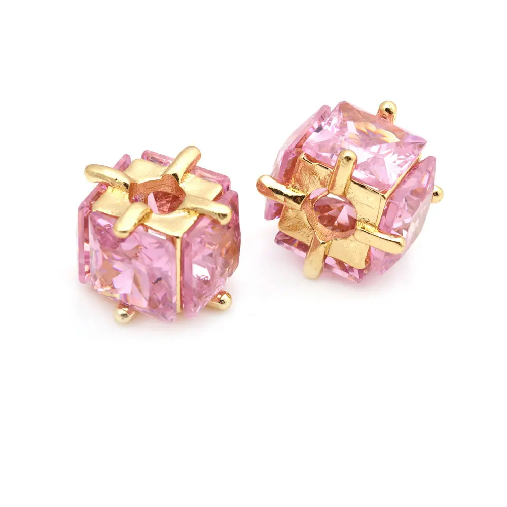 18K Gold Color Brass and Zircon Large Hole Cube Spacer Beads Bracelets Jewelry Making Supplies Necklace Earrings for Women