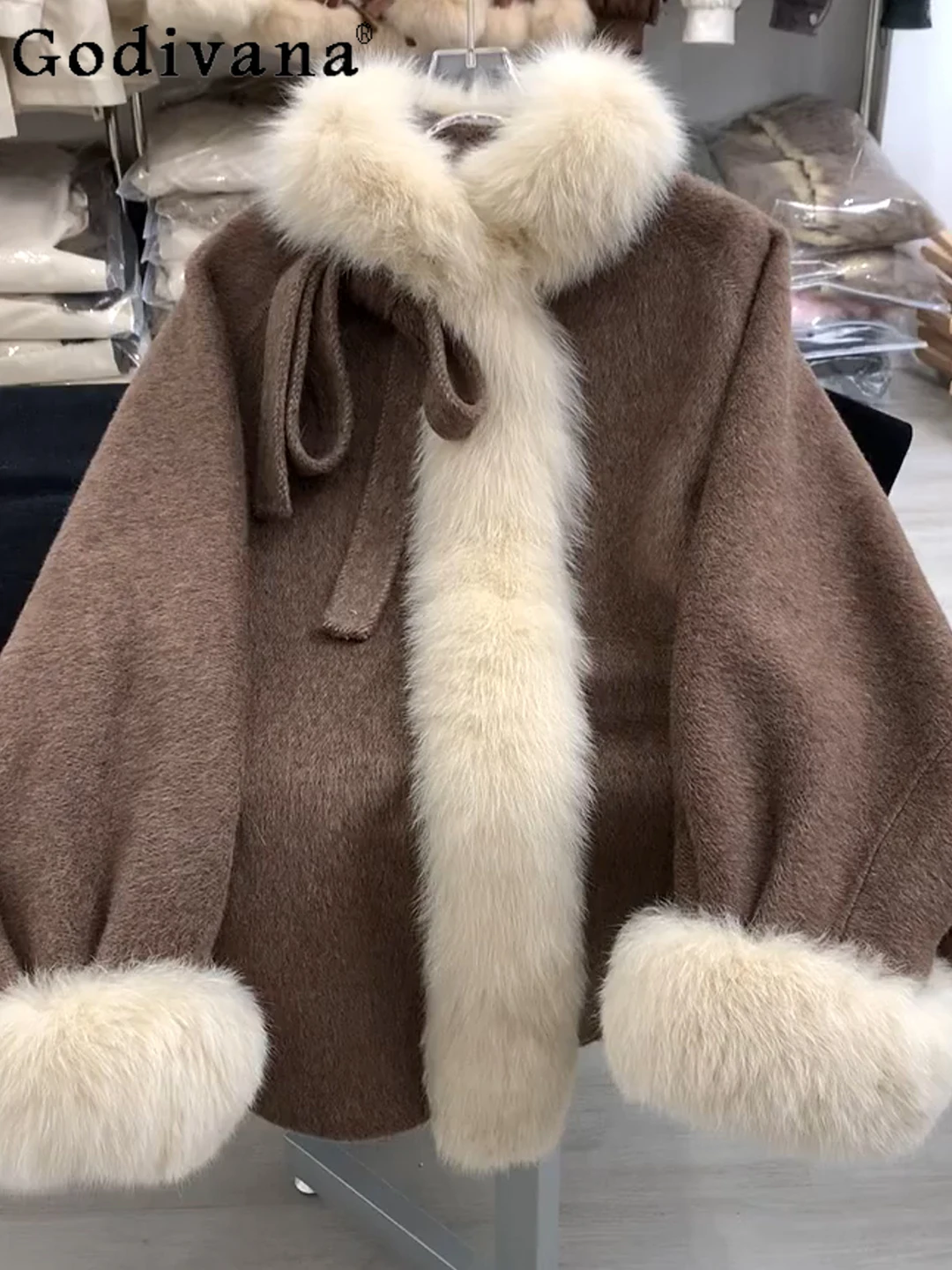 

2025 New Winter High-End Coffee Color Double-Sided Cashmere Short Wool Coat Sweet Elegant Lady Eco-Friendly Warm Woolen Jacket