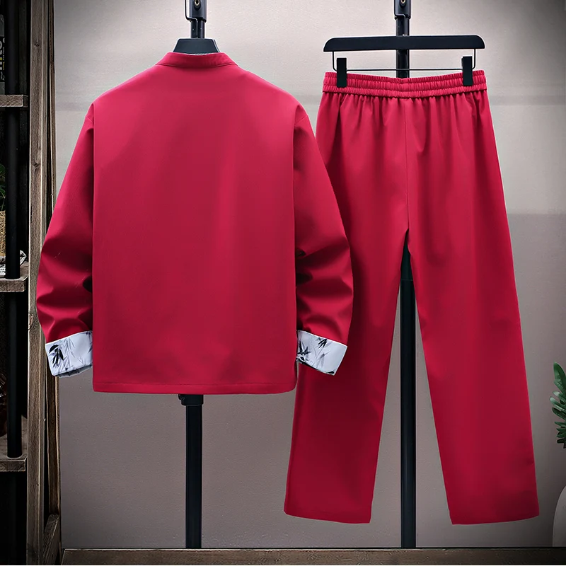 2026 Spring Autumn Men's New Chinese Style Versatile Men's Two-piece Set with Plate Buckle National Style Fashion Two-piece Set