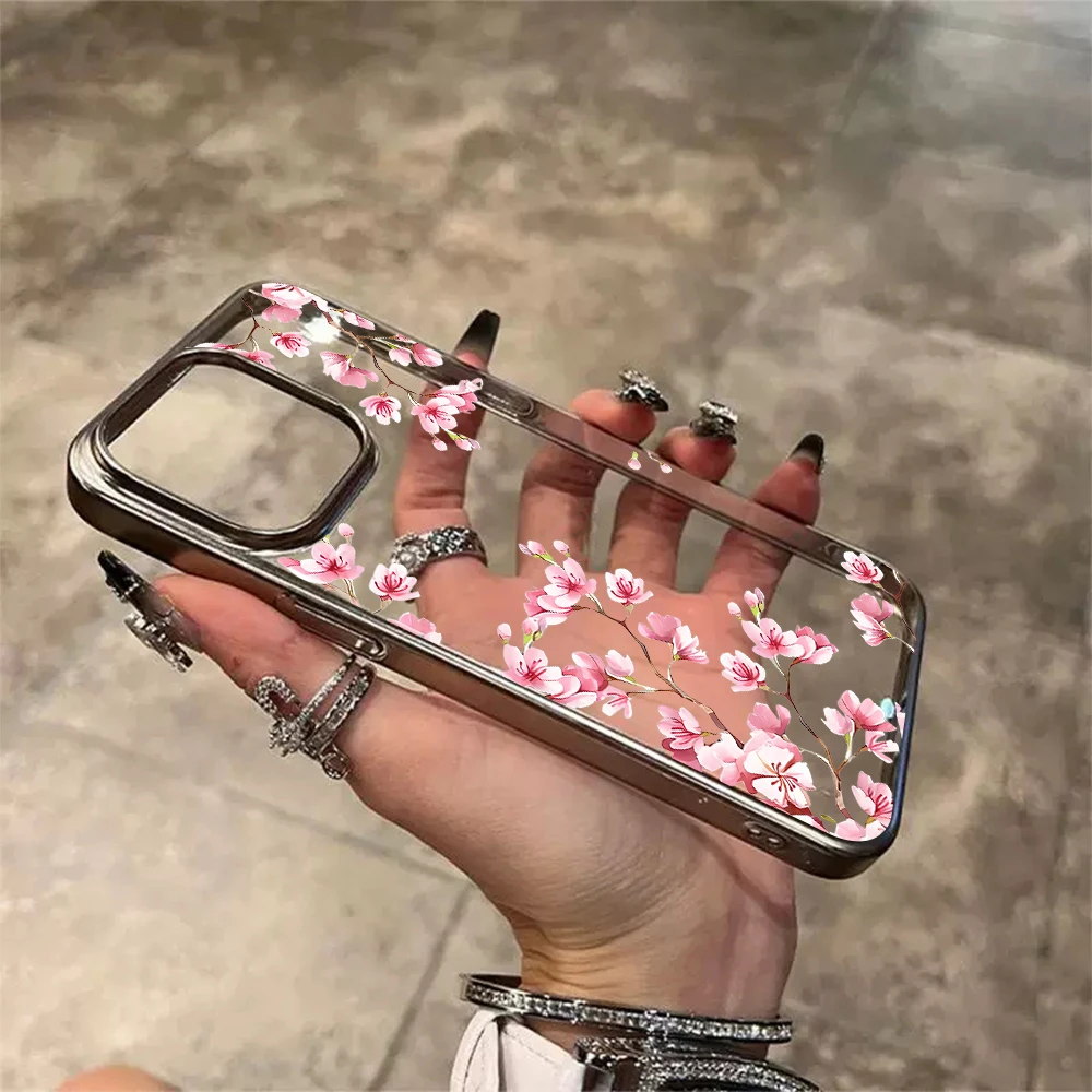 Blumen-Handyhülle für iPhone 17 15 13 14 16 11 12 Pro Max Plus 16 15 17 XR XS Hüllen Transparente Beschichtung Drop Plum Blossom Cover – Detail 5