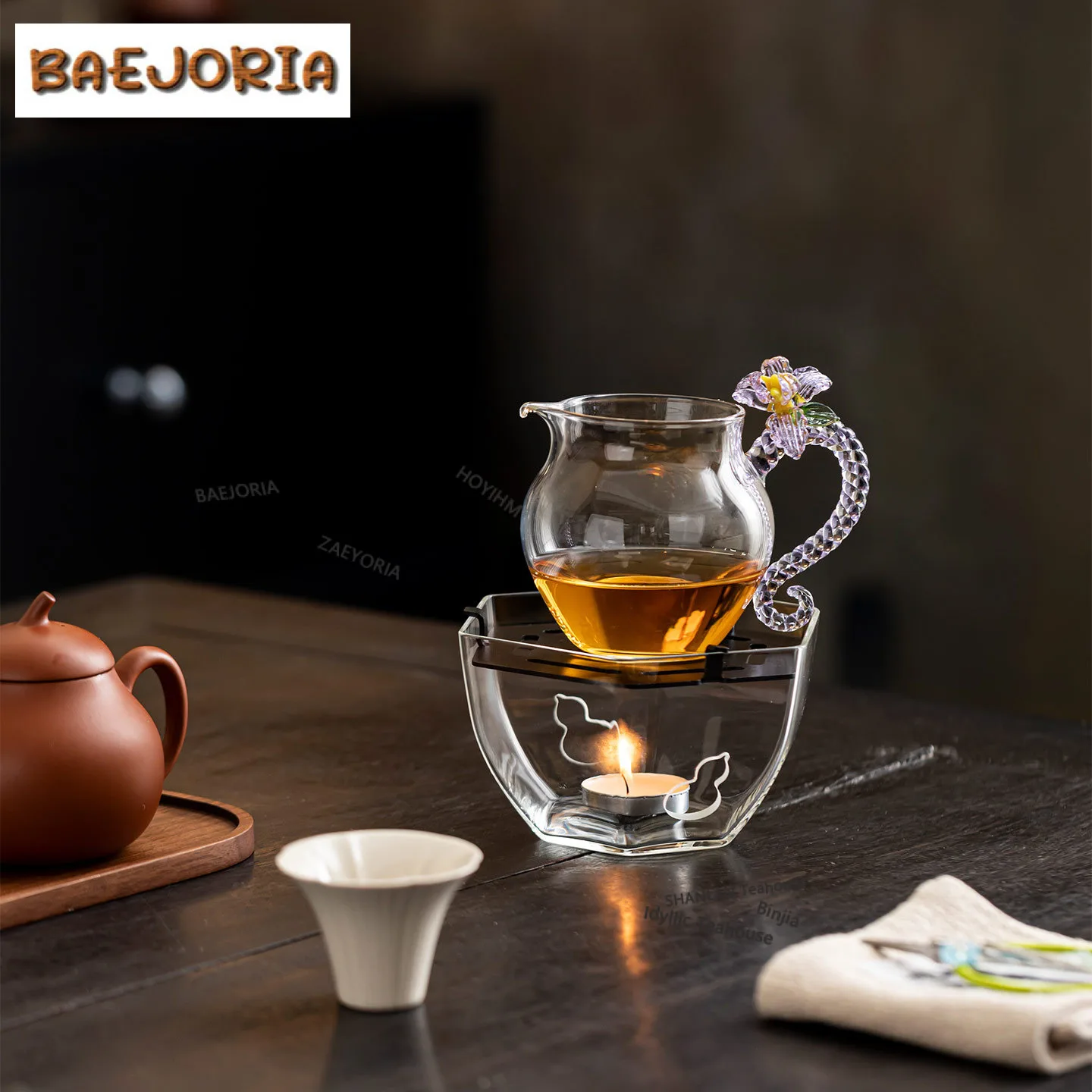 Hexagonal Gourd-shaped Glass Tea Warmer Holder Candle Heater Stove Kettle Stand Boiling Water Carbon Furnace Cafes Supplies - view 3