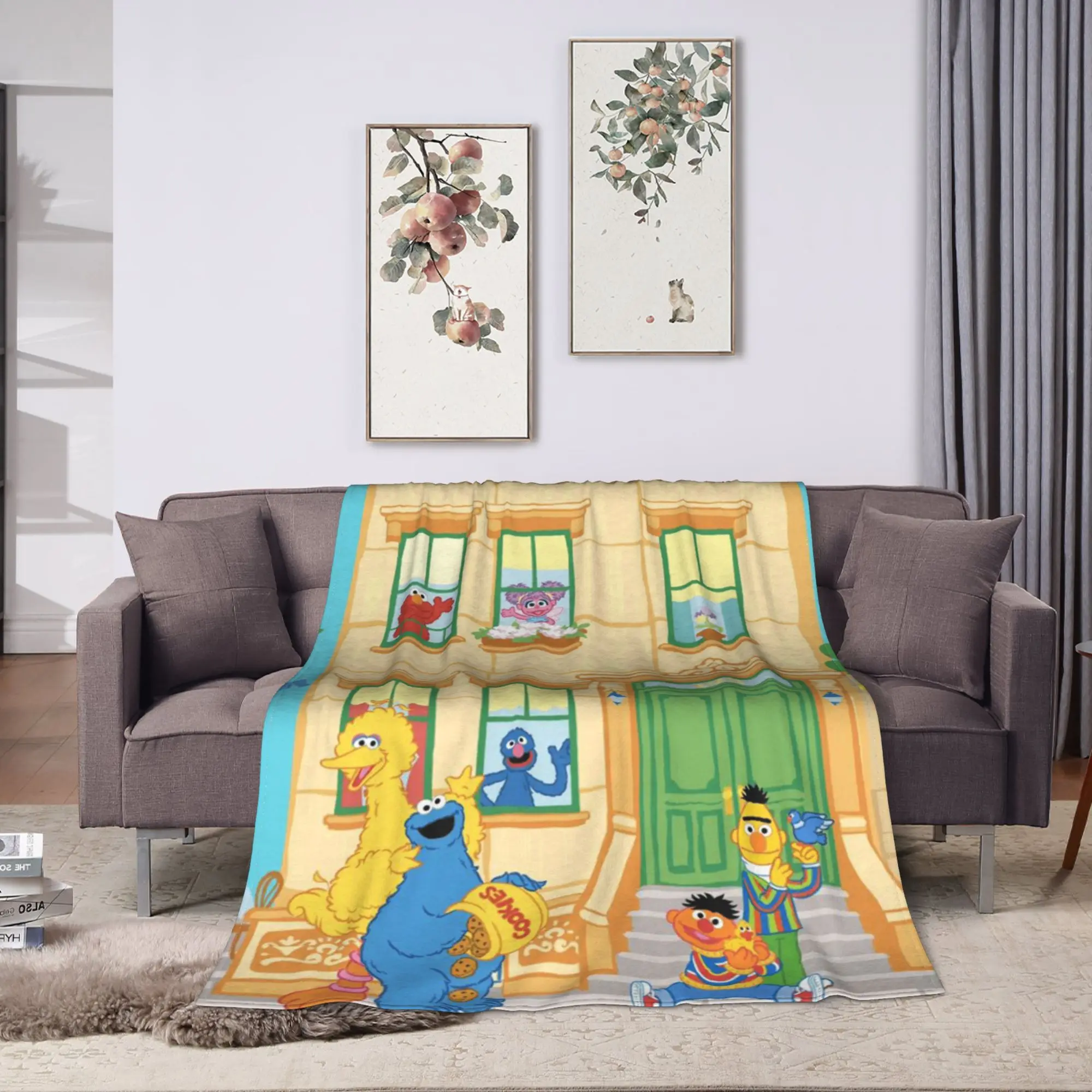 Sesames Streets Flannel Blankets Winter  Soft Durable Throw Blanket for Children Couch Chair Funny Bedspread Sofa Bed Cover