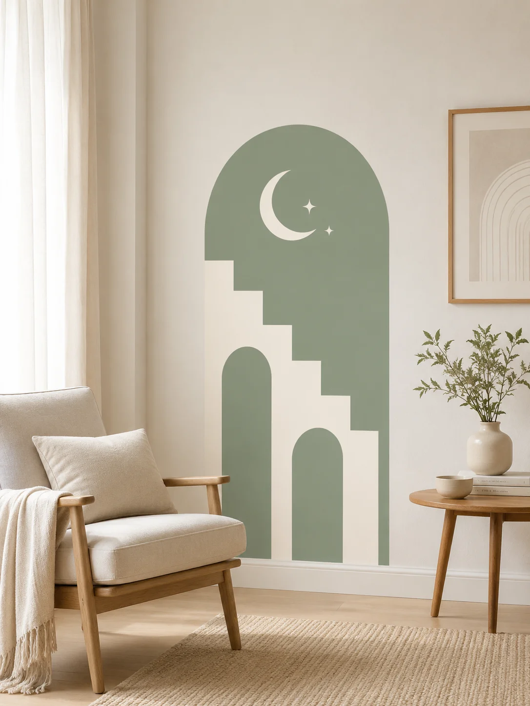 Boho Arch Stair Wall Decal, Vinyl Peel and Stick Removable DIY Decor for Partition, Cabinet, Entryway, Panel