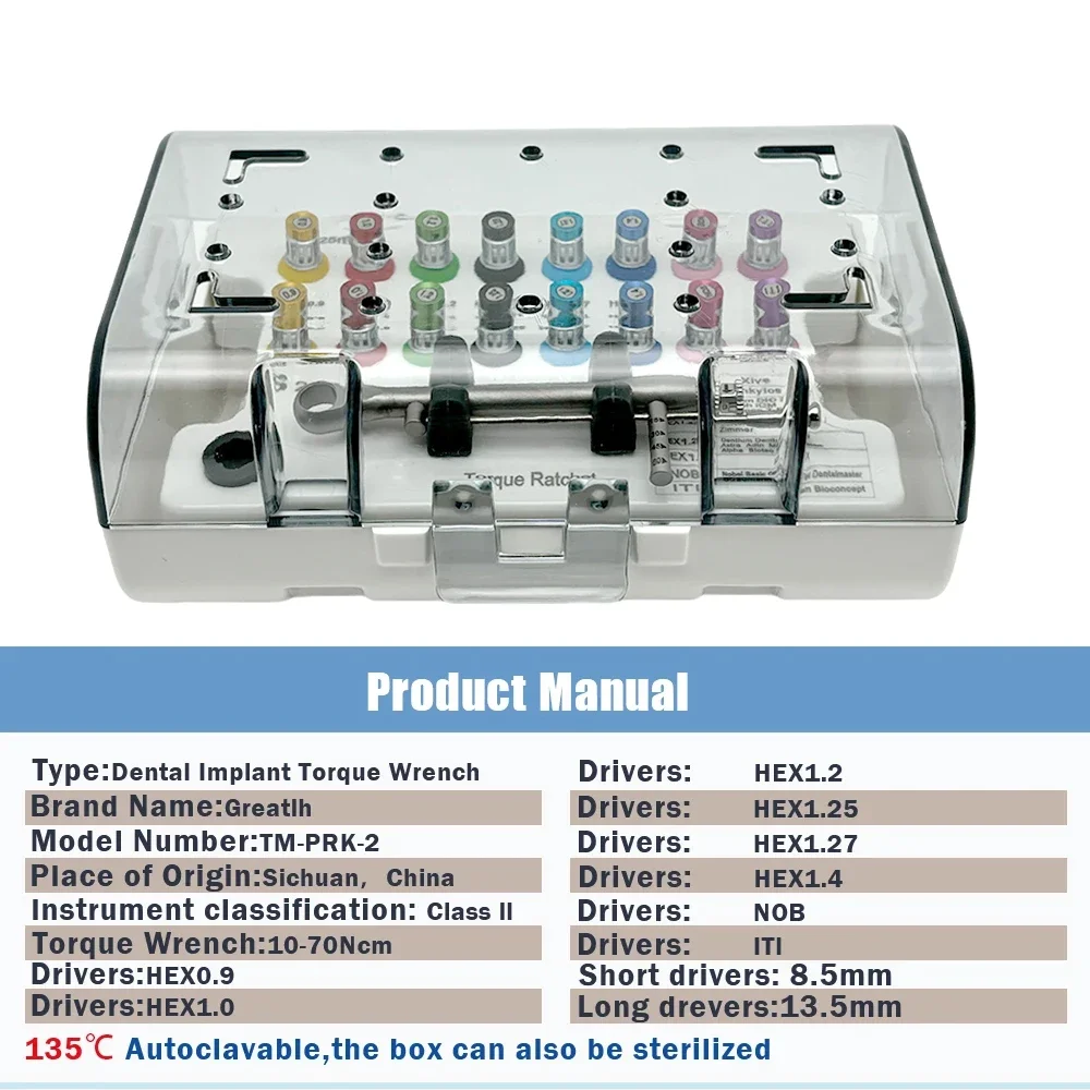 Dental Implant Universal Screwdriver Hand Driver With Torque Wrench Prosthetic Fixation Sterilizable Tool Kit