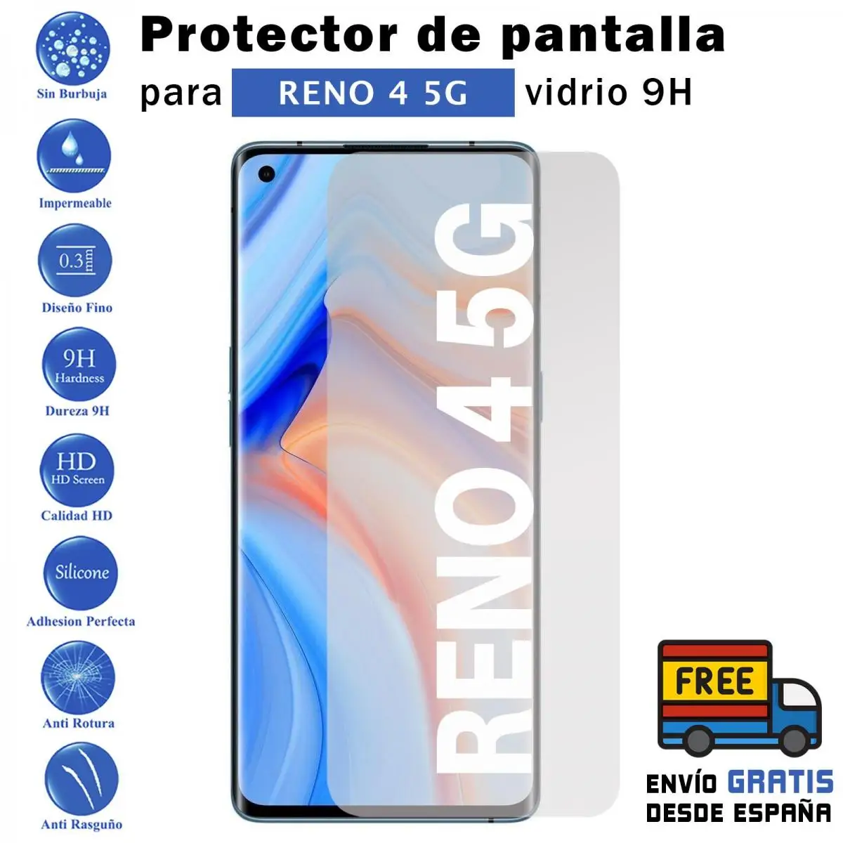 Oppo Reno 4 5G tempered glass screen Protector 9H for movil - Todotumovil