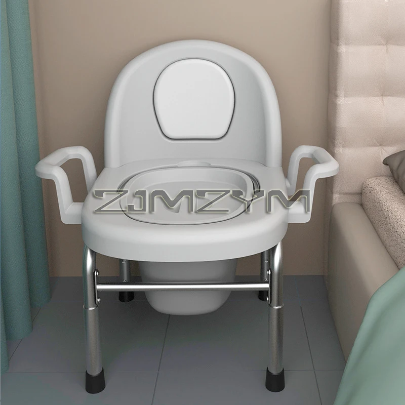Foldable Commode Chair, Non-Slip Toilet Seat, Adjustable Height Pregnant Senior Mobility Toilet Chair with Backrest