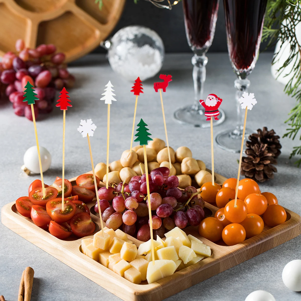 50pcs Christmas Food Picks Toothpicks Dessert Buffet Salad Fruit Fork Cake Muffin Xmas Party Sticks Xmas Decor Noel navidad 2023