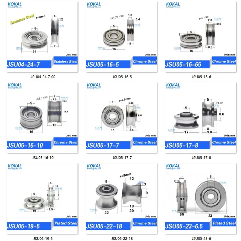 1PCS mini U groove V round bottom steel bearings 5cm pulley, 6mm guide wheel, wire rope lifting wheel 6301RS bearing 12-60mm