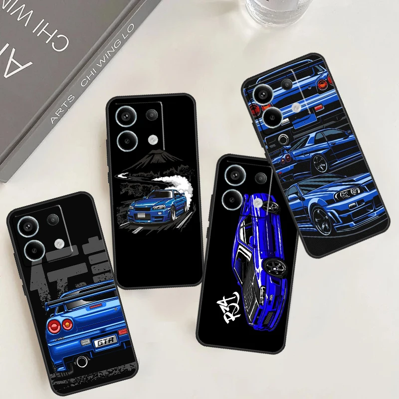 Skyline R34 Blue Case For Redmi Note 13 Pro Note 12 9 10 11 Pro 9S 10S 11S 12S Redmi 9C 10C 12C 13C Cover