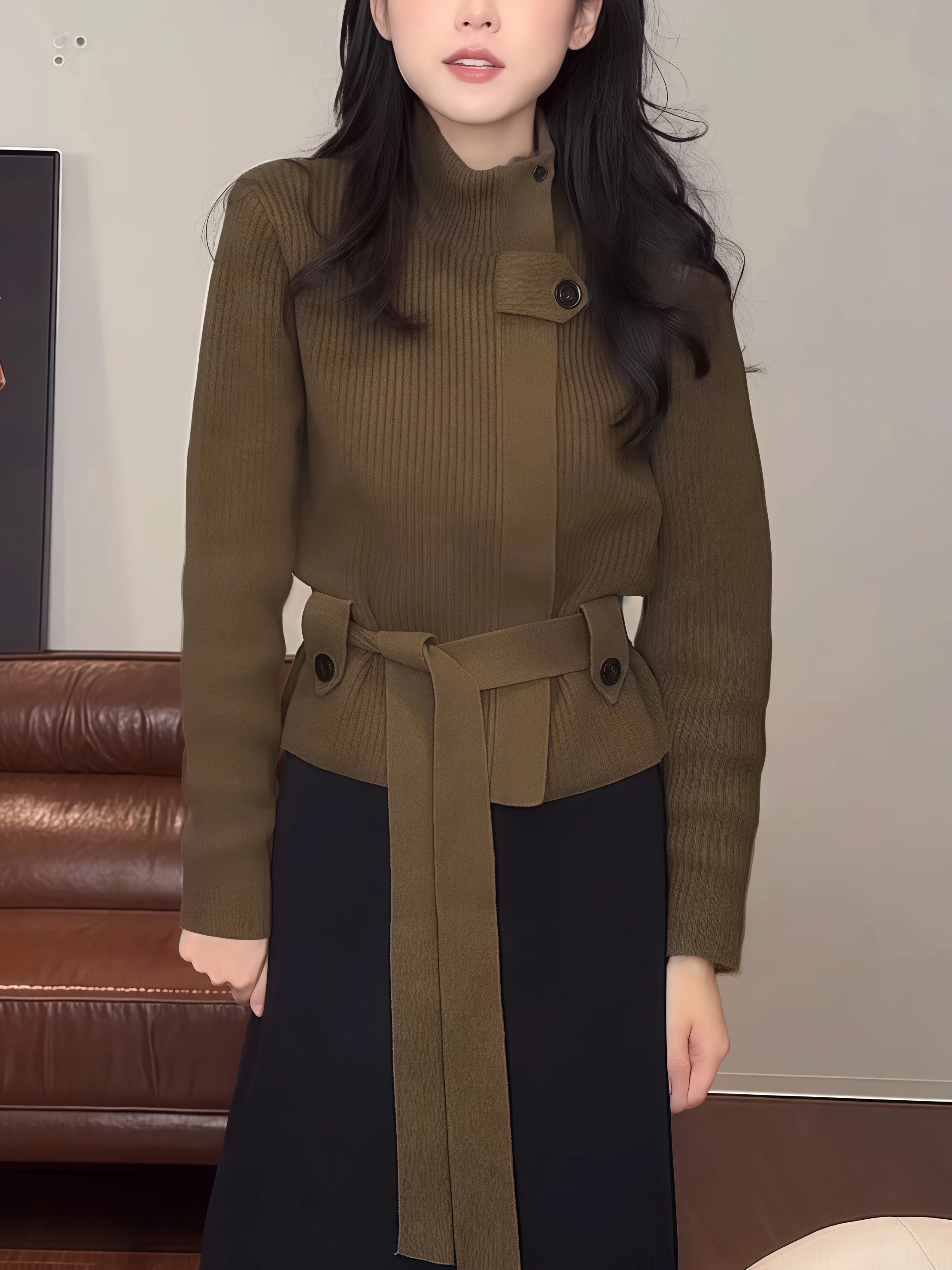 

Loose Long Sve Knitted Sweater Women's Korean Sle round Ne Open Cardigan Coat Trendy Autumn Winter New Arrival