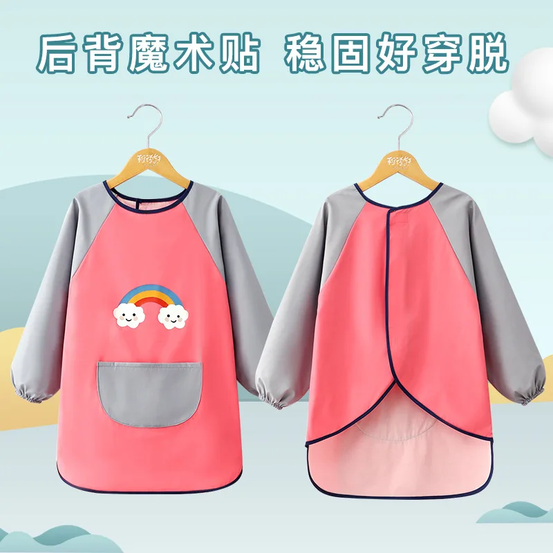 Delantal impermeable de manga larga para niños, ropa para eructar con babero de dibujos animados, monos para comer, pintura y dibujo