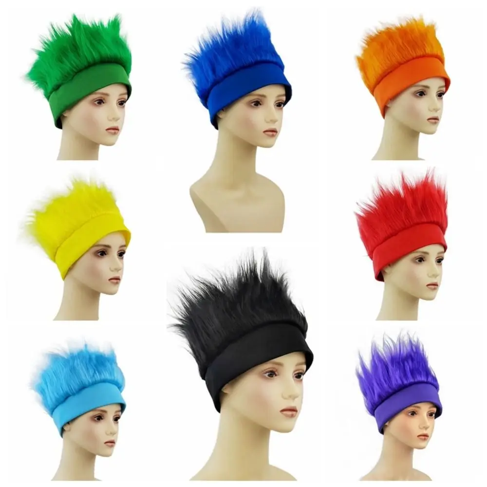 Solid Color Sports Events Wig Spiky Texture Rock Style Spiky Wig Upward Design Fluffy Texture Sports Events Fan Headband