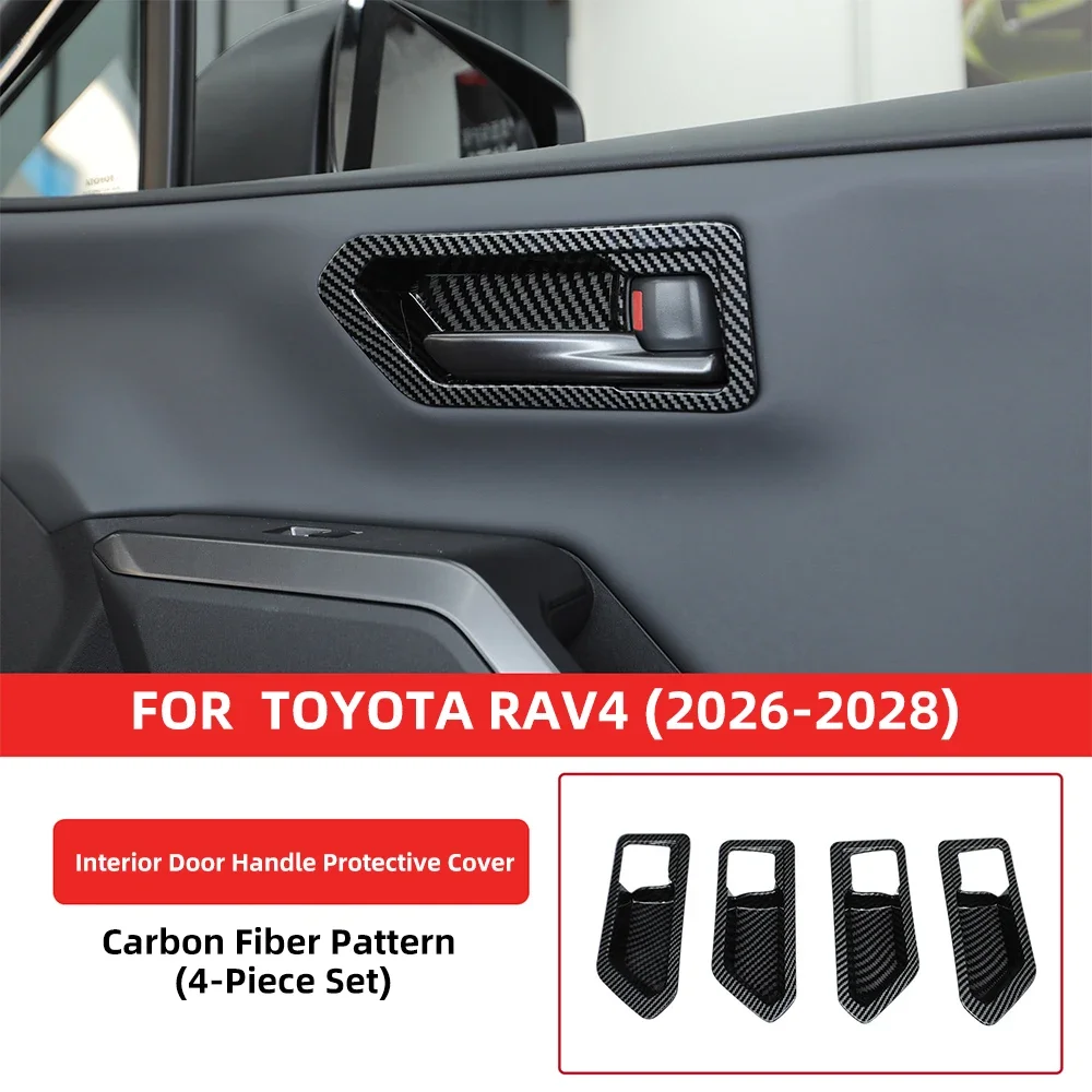 For Toyota RAV4 2026 2027 2028 Black Protective Sticker Carbon Fiber Texture ABS Inner Door Handle Bowl Cover Car Interior 4Pcs