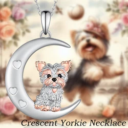 1Pc Cute Two-color Crescent Yorkshire Pendant Necklace Fashion Pet Dog Jewelry Accessories Perfect Holiday Gift for Dog Lovers